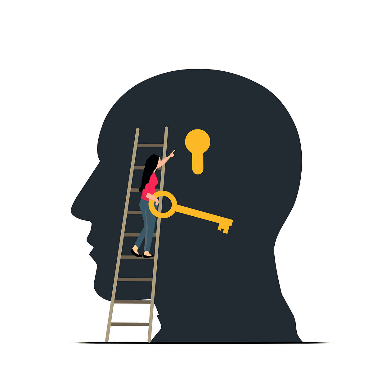 Woman on ladder with key to brain